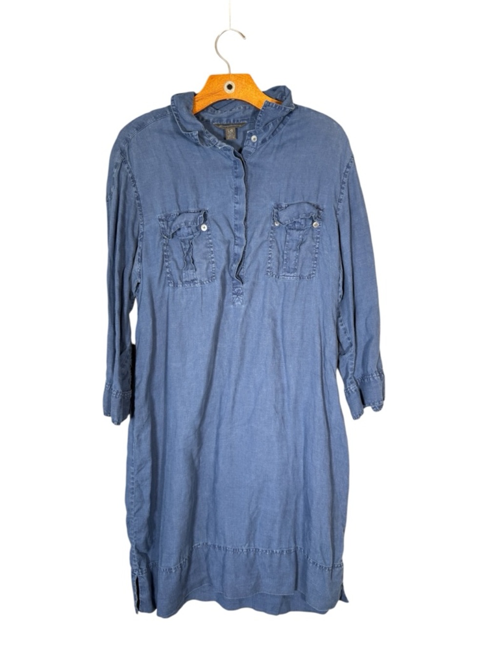 Tommy Bahama 10% Linen Blue Long Sleeve Shirt Dress Beachy L